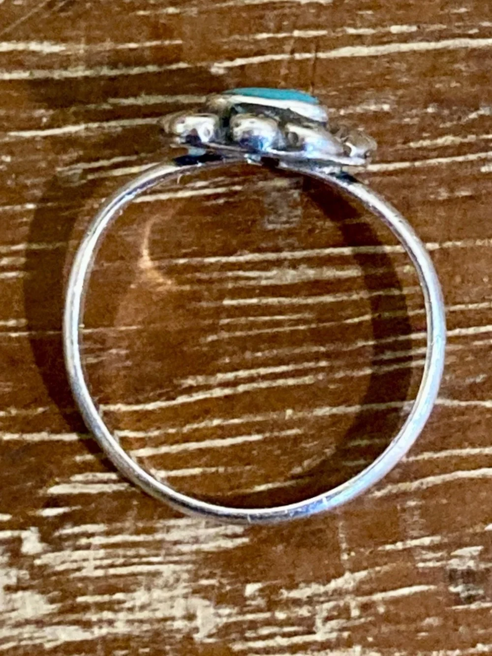 Super Tiny Silver Tone Ring with Turquoise Colored Center • Size 2.25